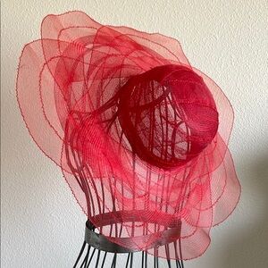 Large Elegant Red Layered Mesh Hat